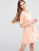 Asos Mini Skater Dress With Scallop Neckline - Blush