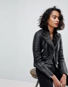 Allsaints Quilted Leather Jacket With Faux Fur Collar - Black