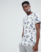 Jack & Jones Originals T-shirt With All Over Beach Print And Curved Hem - White