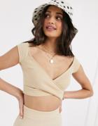 Miss Selfridge Off The Shoulder Crop Top In Oatmeal Two-piece-white