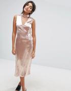 J.o.a Midi Dress With Plunge Front And Choker Neck Detail - Pink