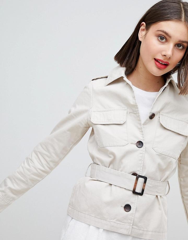 Stradivarius Utility Button Front Jacket - Beige
