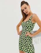 Fashionkilla Tank Dress In Neon Yellow Giraffe - Yellow