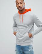 Asos Hoodie With Contrast Hood In Gray Marl And Orange - Gray
