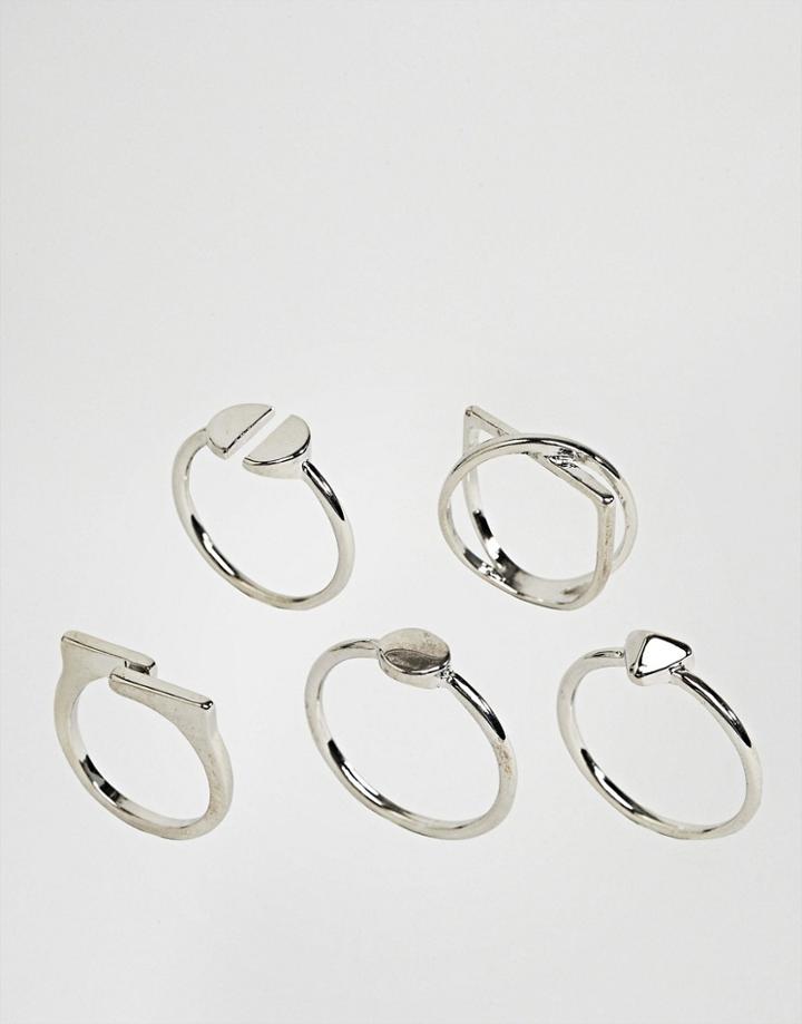 Asos Pack Of 5 Sleek Shape Rings - Gold
