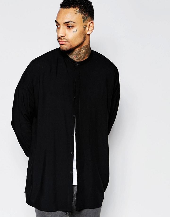 Asos Black Shirt With Drop Shoulder And Grandad Collar - Black