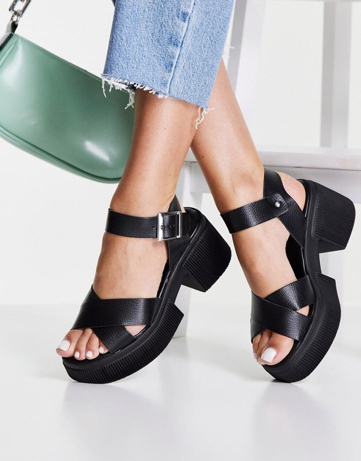 Asos Design Hebe Chunky Cross Strap Mid Heeled Sandal In Black