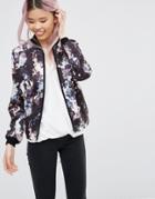 Helene Berman Zip Front Bomber Jacket In Quilted Floral - Multi