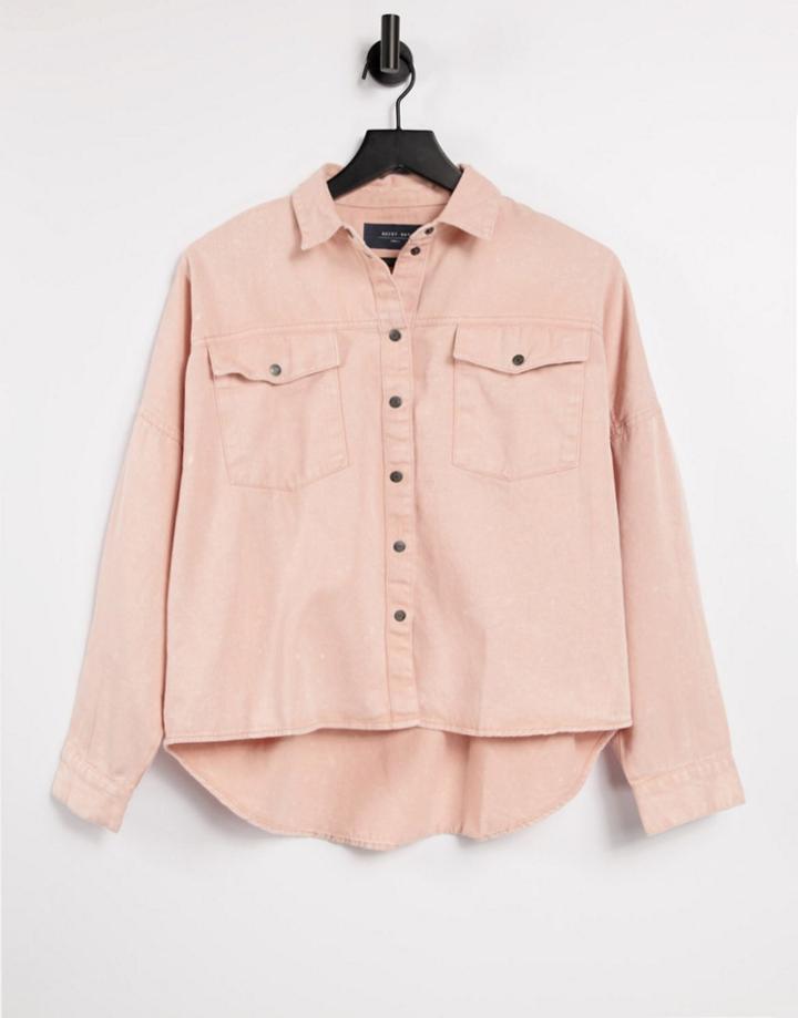 Noisy May Oversized Denim Shirt In Washed Pink - Part Of A Set