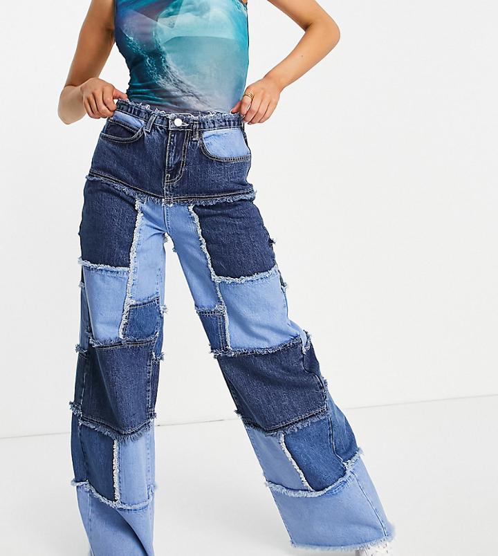 Asyou Patchwork Baggy Dad Jeans In Blue