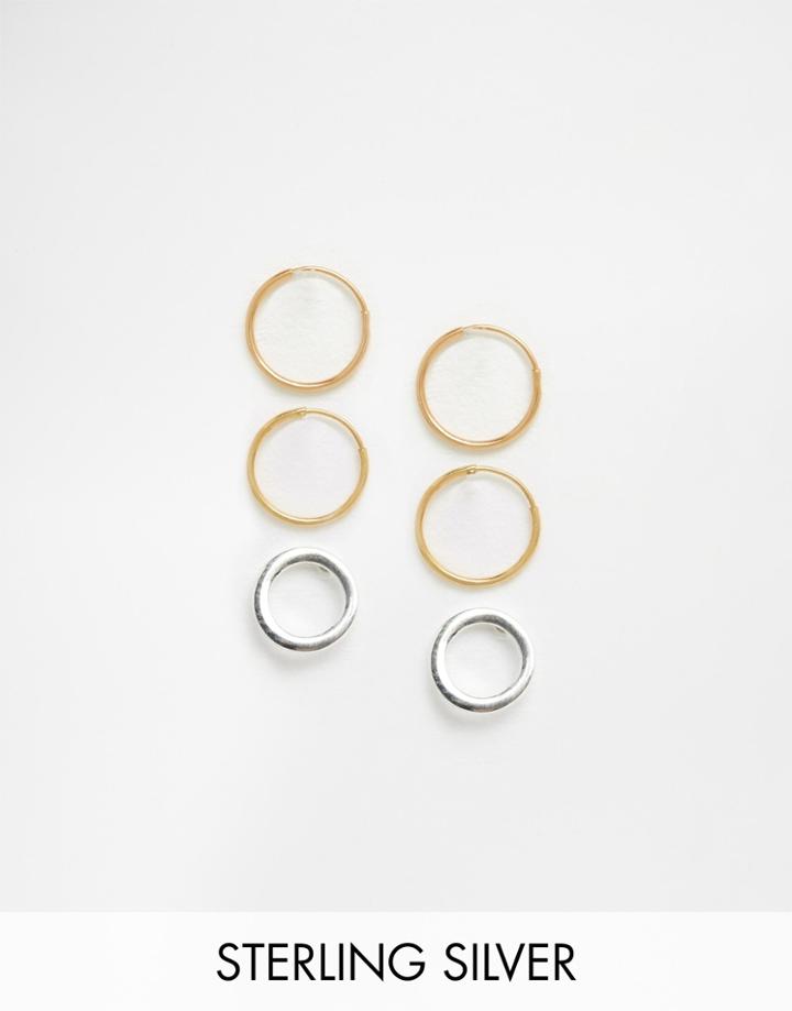 Asos Sterling Silver Pack Of 3 Mixed Hoop & Circle Stud Earrings - Mixed Metal