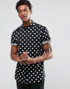 Asos Polka Dot Shirt In Black With Short Sleeves In Regular Fit - Black