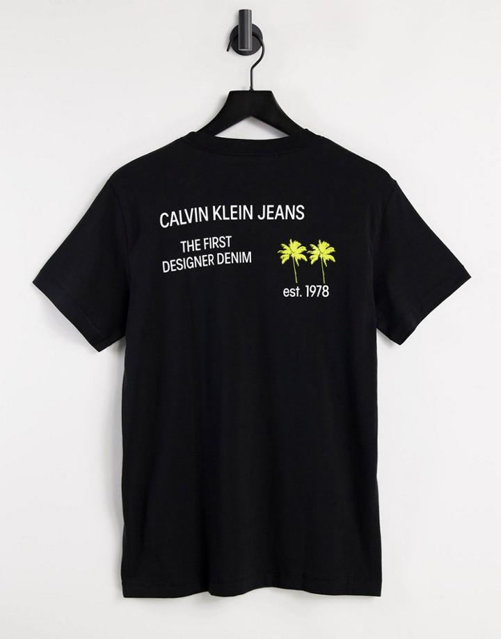 Calvin Klein Jeans Palm Print Graphic T-shirt In Black