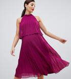 Asos Design Maternity Halter Tie Neck Midi Dress In Pleat - Red