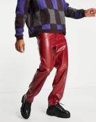 Asos Design Dad Jeans In Red Leather Look