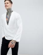 Asos Design Regular Fit Longline Viscose Shirt With Low V Neck - White