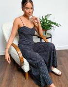 Topshop Polka Dot Jumpsuit In Mono-black