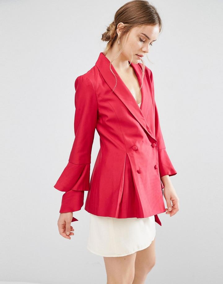 C/meo Collective Alright Blazer With Ruffle Sleeve - Red