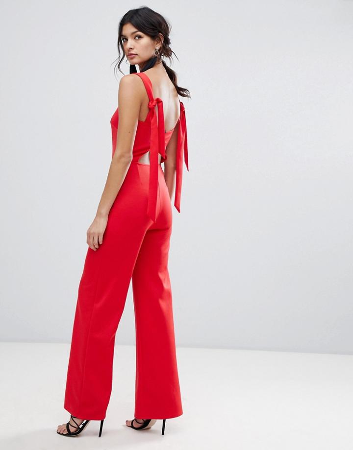 True Violet Tie Shoulder Jumpsuit-red