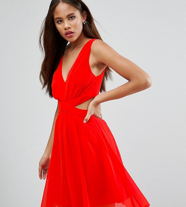 Asos Tall Side Cut Out Mini Dress With Tie Back Detail - Orange