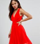 Asos Tall Side Cut Out Mini Dress With Tie Back Detail - Orange
