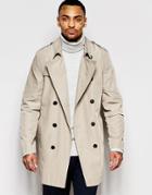 Asos Shower Resistant Trench Coat In Stone - Stone