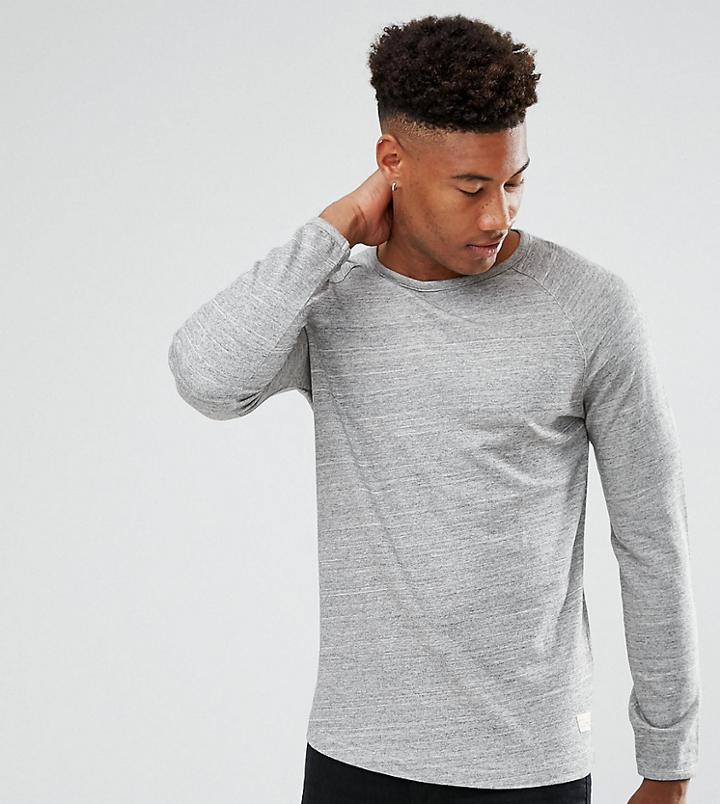 Selected Homme Tall Long Sleeve T-shirt With Raglan Sleeve And Curved Hem - Gray