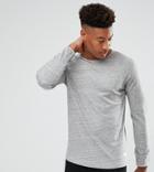 Selected Homme Tall Long Sleeve T-shirt With Raglan Sleeve And Curved Hem - Gray