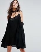Prettylittlething Cold Shoulder Lace Detail Swing Dress - Black