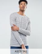 Asos Tall Relaxed Long Sleeve T-shirt In Linen Look Stripe - White