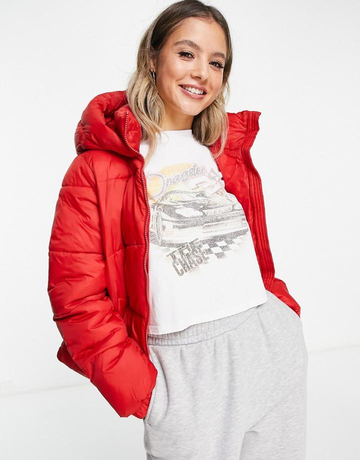 Vero Moda Frsh Hooded Padded Coat In Red