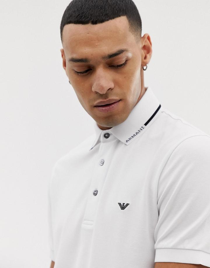 Emporio Armani Slim Fit Tipped Logo Polo In White - White