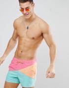 Asos Swim Shorts In Cut & Sew In Short Length - Green