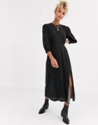 New Look Split Detail Long Sleeve Dress In Black Rose Floral Print