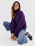 Moon River High Neck Chunky Cable Knit Sweater-purple