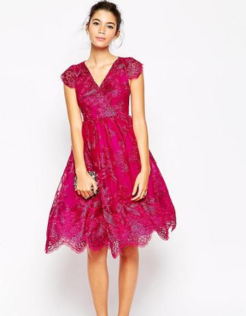 Chi Chi London Petite Metallic Lace Full Prom Dress - Purple
