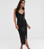 Asos Design Cami Midi Wrap Dress In Satin - Black