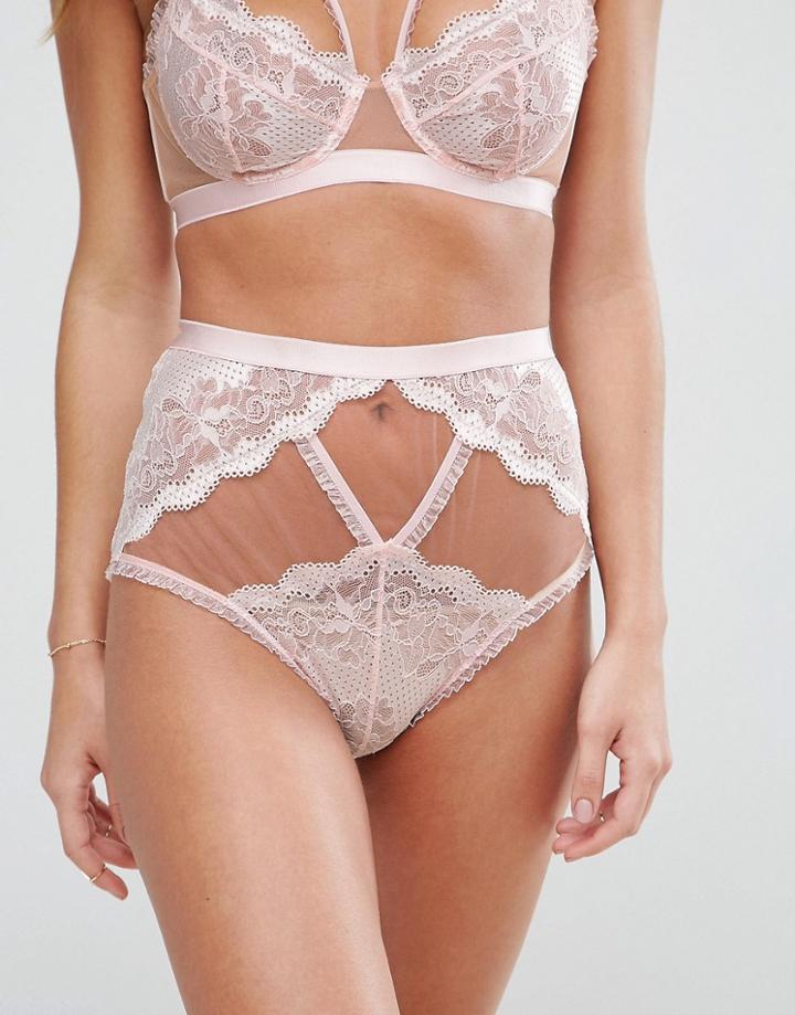 Asos Elsie Metallic Lace Strappy High Waist Pant - Pink