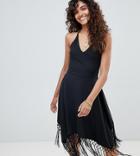 Asos Design Tall Tassel Hem Hanky Sundress-black
