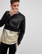 Asos Sweatshirt With Sequin Cut & Sew & Tipped Ribs - Black
