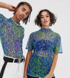 Reclaimed Vintage Unisex Mesh T-shirt With Fluorescent Animal Print - Green