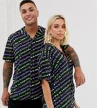 Life Is Beautiful Unisex All Over Logo Print Revere Shirt - Black