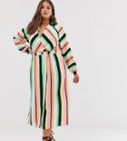 Asos Design Curve Wrap Maxi Dress In Stripe-multi