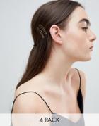 Asos Design Pack Of 4 Cut Out Stacking Hair Grips In Gold - Gold