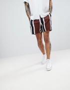 Asos Design Slim Shorts In Block Stripe Print - Brown