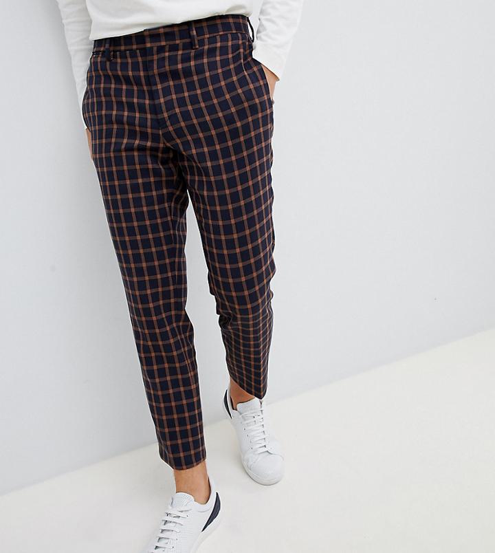 Noak Skinny Smart Pants In Grid Check - Navy