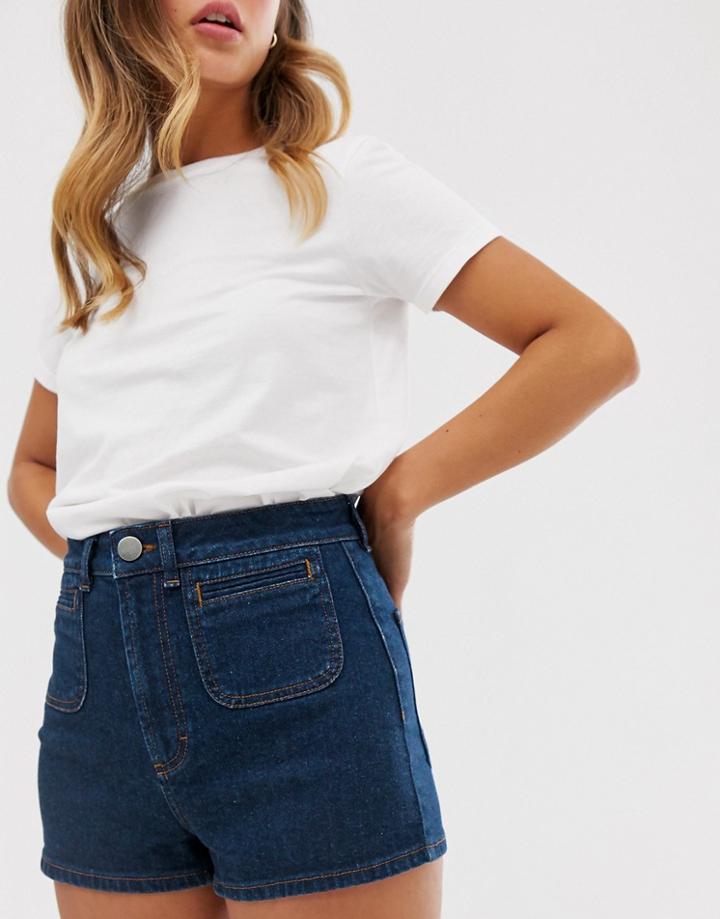 Asos Design Denim 70s Pocket Shorts-blue