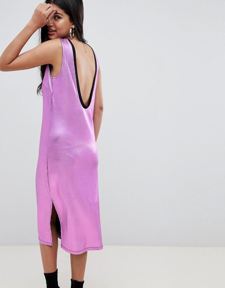 Asos Design Foil Split Side Midi Dress - Purple