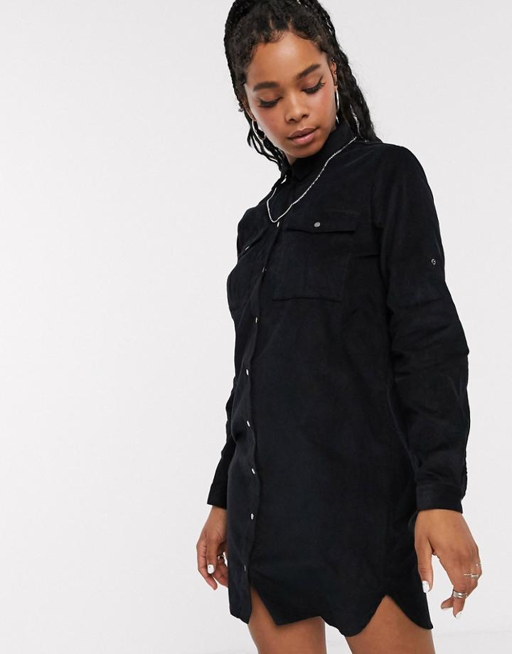 Noisy May Oversized Cord Shirt Mini Dress In Black