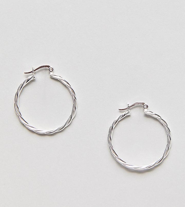 Asos Sterling Silver Twist Detail 30mm Hoop Earrings - Silver